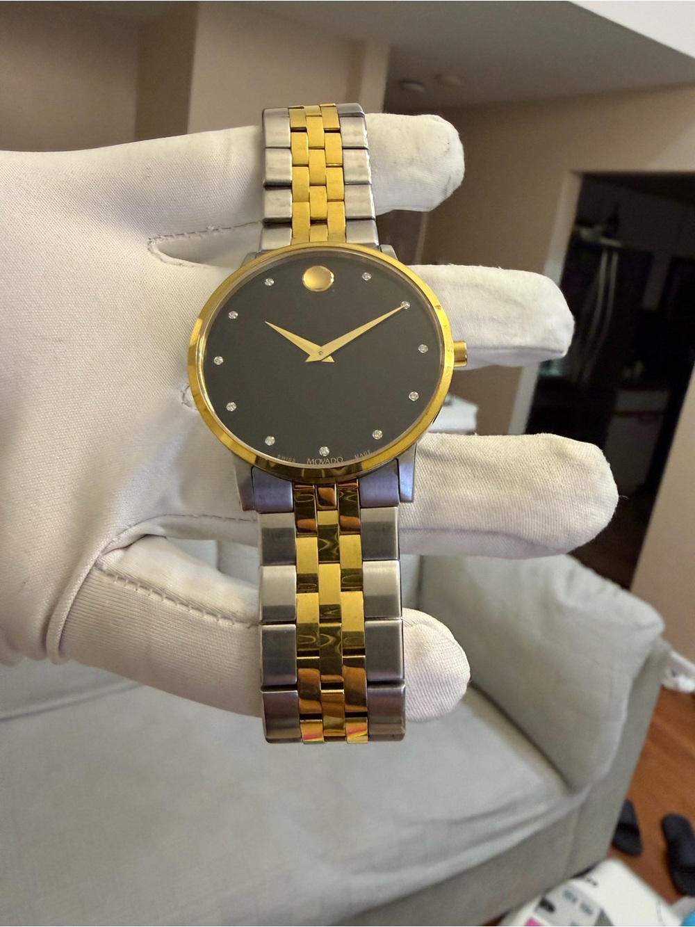 Movado Museum Classic 07.1.19.1462 Men's Diamond Black Dial Two-Tone Watch 7" - Picture 10 of 16